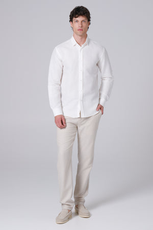 Muška lanena košulja mlečno BELA