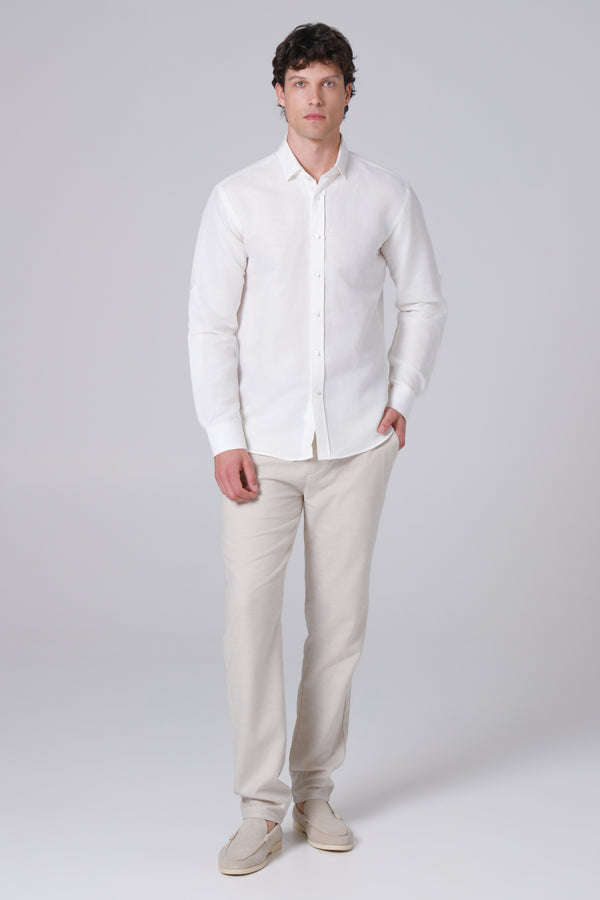 Muška lanena košulja mlečno BELA