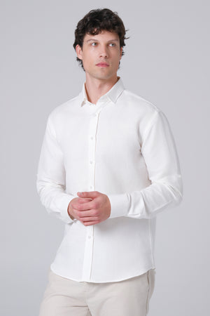 Muška lanena košulja mlečno BELA