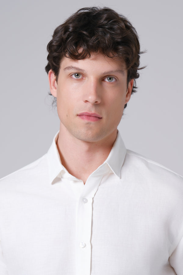 Muška lanena košulja mlečno BELA