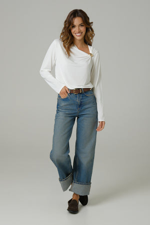 Ženska body majica sa zlatnom šnalom bela