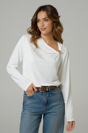 Ženska body majica sa zlatnom šnalom bela