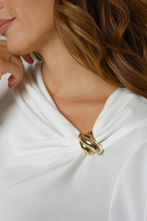 Ženska body majica sa zlatnom šnalom bela