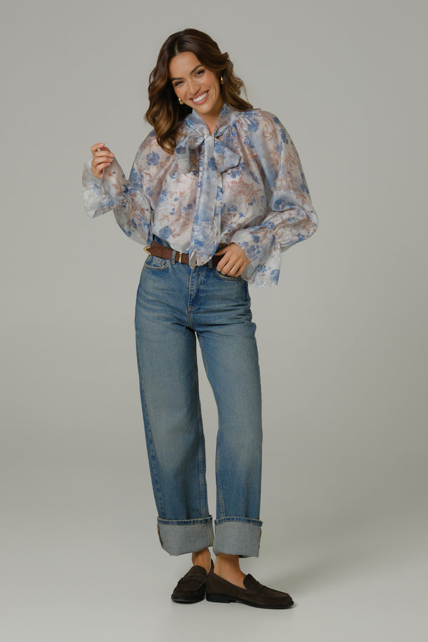 Ženska bluza cvetna plava tensel