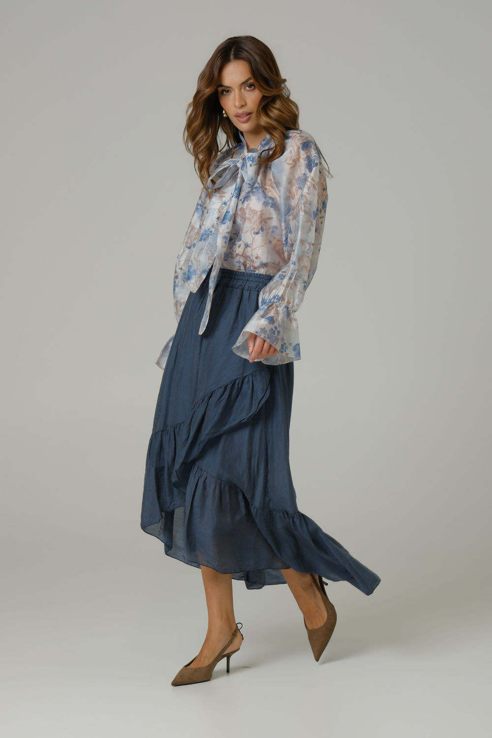 Ženska suknja sa faltama tensel plava 334326