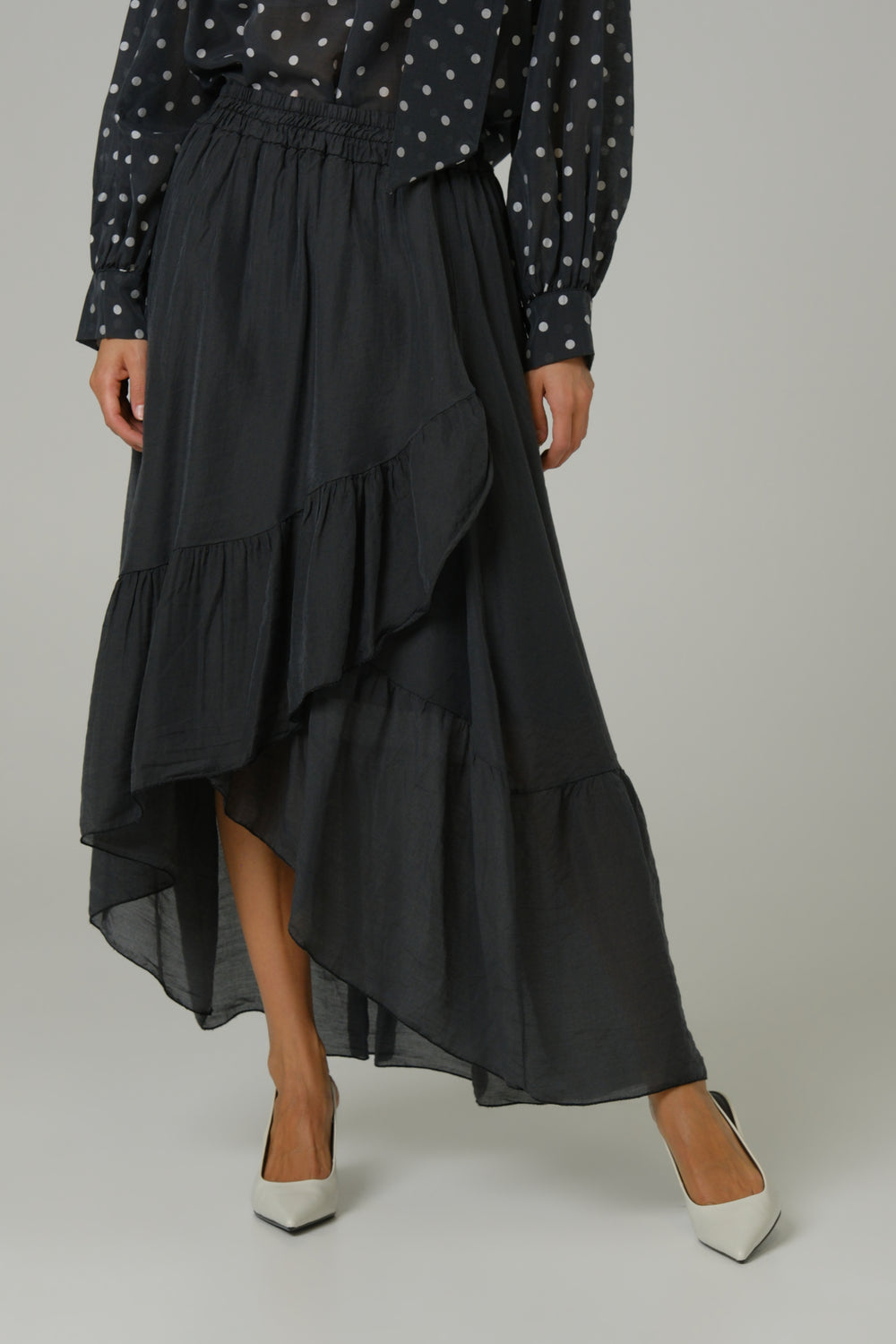 Ženska suknja sa faltama tensel crna 334326