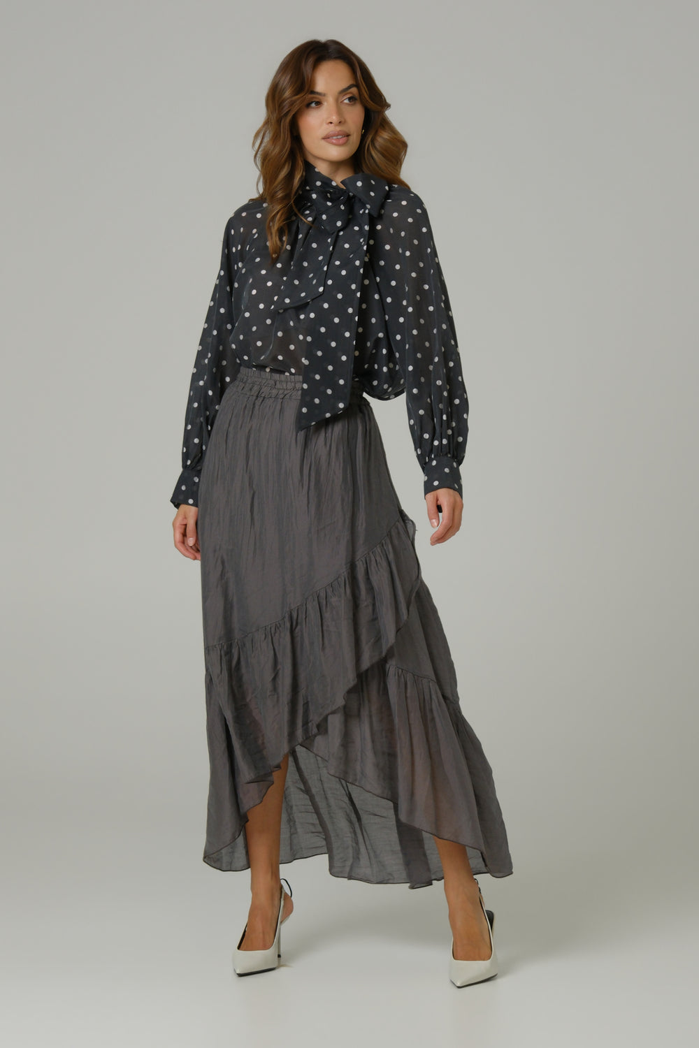 Ženska suknja sa faltama tensel siva 334326