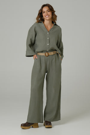 Ženska košulja 100% LAN  MASLINASTA