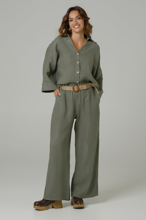 Ženska košulja 100% LAN  MASLINASTA