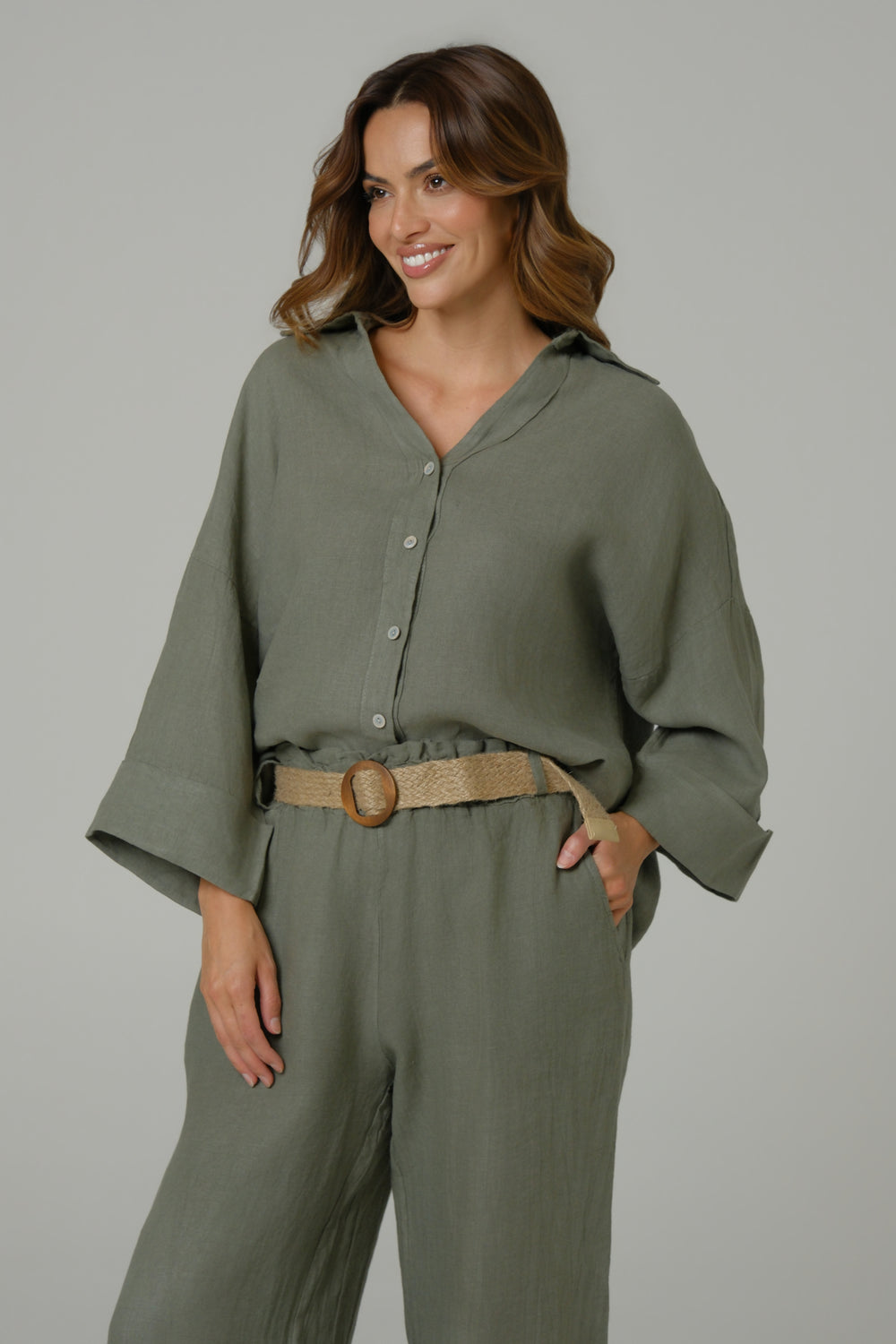 Ženske pantalone 100% LAN MASLINASTE