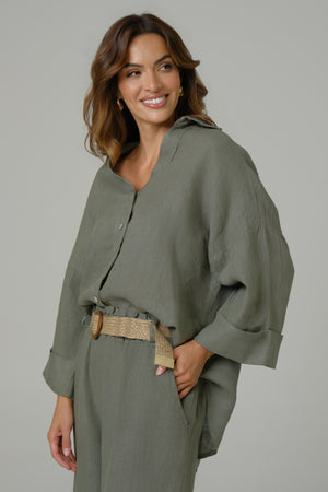 Ženska košulja 100% LAN  MASLINASTA