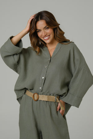 Ženska košulja 100% LAN  MASLINASTA