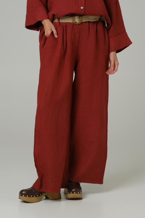Ženske pantalone 100% lan bordo