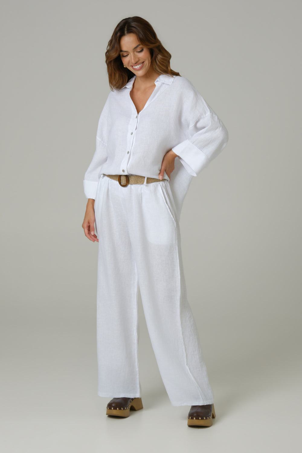 Ženske pantalone 100% LAN BELE