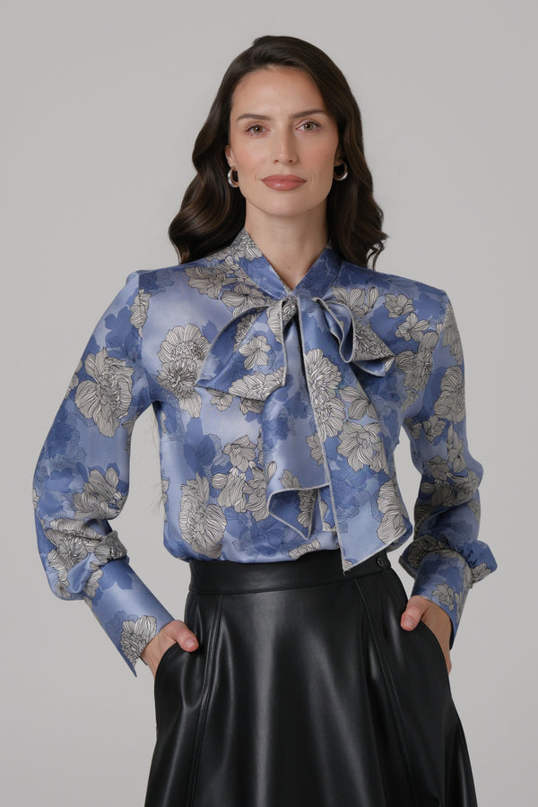 Ženska bluza sa mašnom plava LIMITIRANA SERIJA