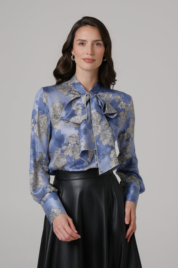 Ženska bluza sa mašnom plava LIMITIRANA SERIJA