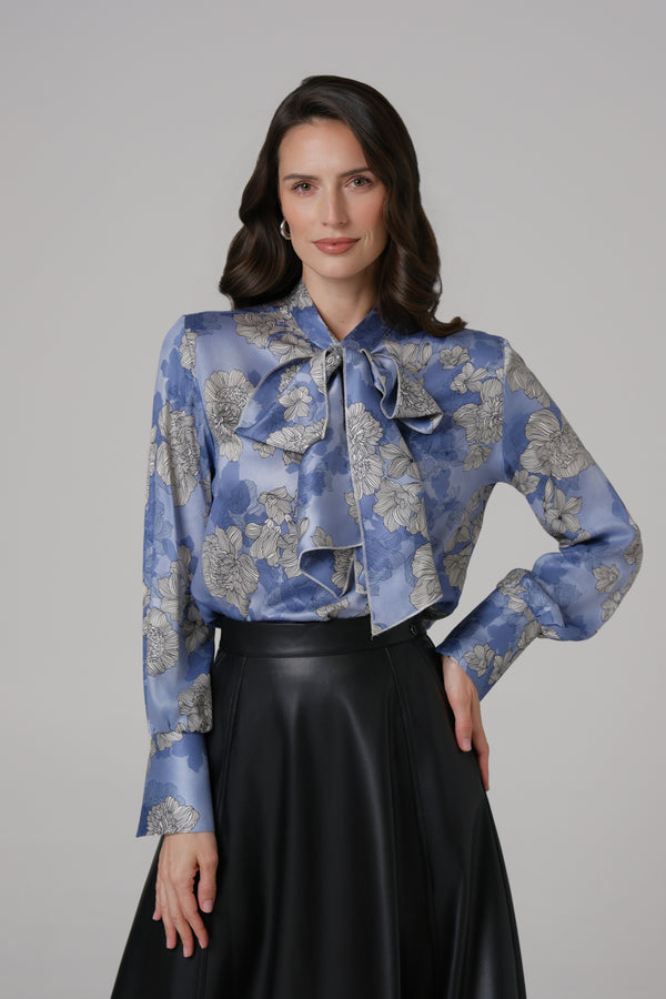 Ženska bluza sa mašnom plava LIMITIRANA SERIJA