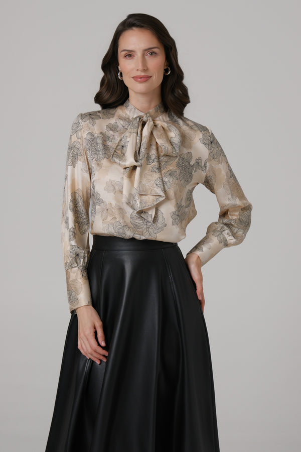 Ženska bluza sa mašnom bež LIMITIRANA SERIJA