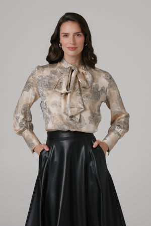 Ženska bluza sa mašnom bež LIMITIRANA SERIJA