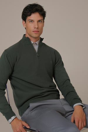 Muški džemper POLU ZIP maslinasti