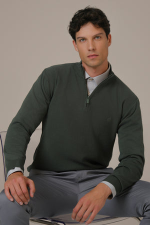 Muški džemper POLU ZIP maslinasti