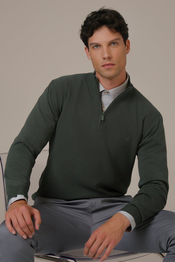 Muški džemper POLU ZIP maslinasti