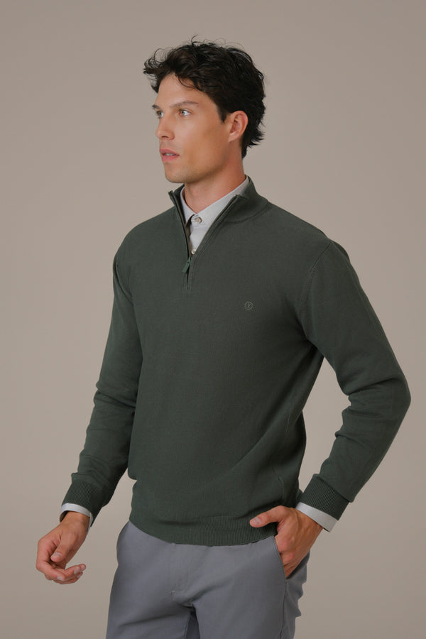 Muški džemper POLU ZIP maslinasti