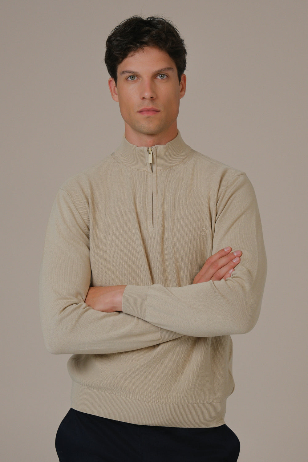 Muški džemper POLU ZIP bež