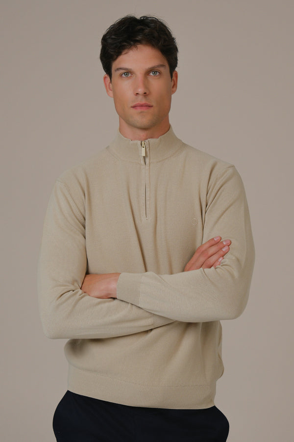 Muški džemper POLU ZIP bež
