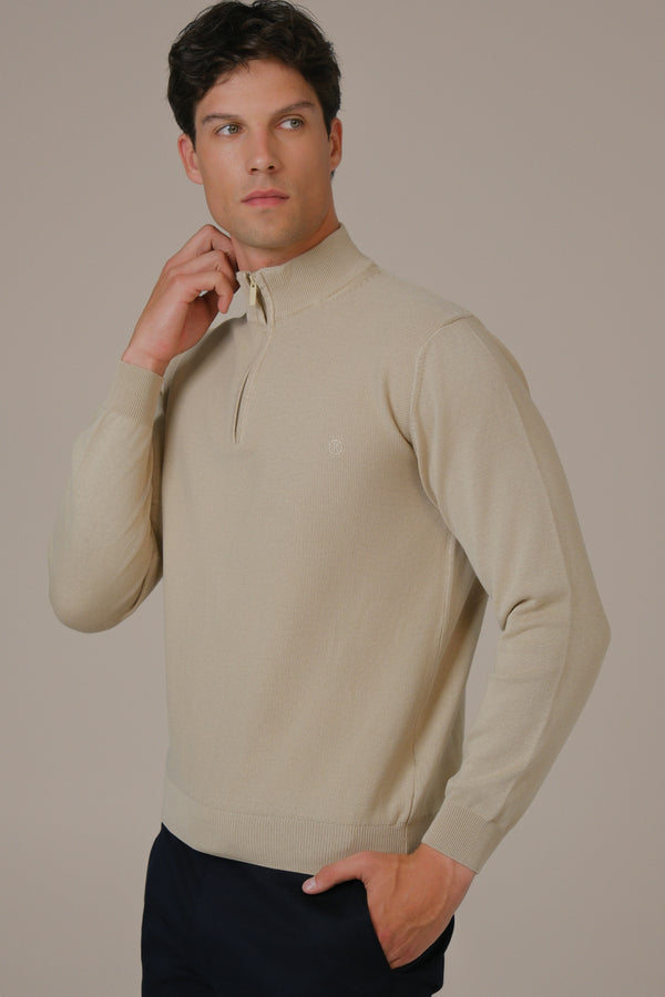 Muški džemper POLU ZIP bež