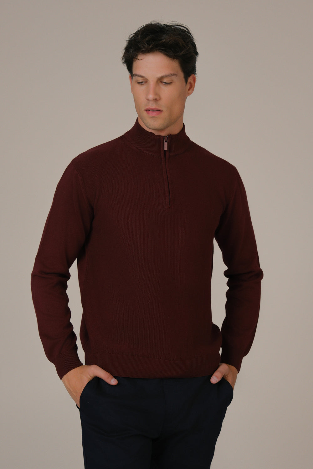 Muški džemper POLU ZIP bordo