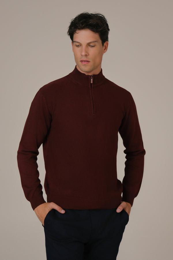 Muški džemper POLU ZIP bordo