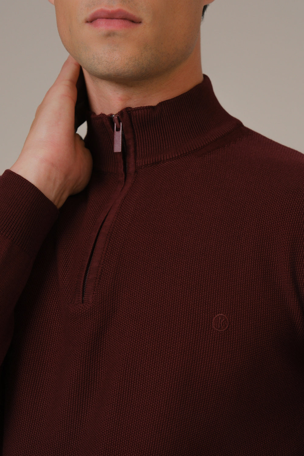 Muški džemper POLU ZIP bordo