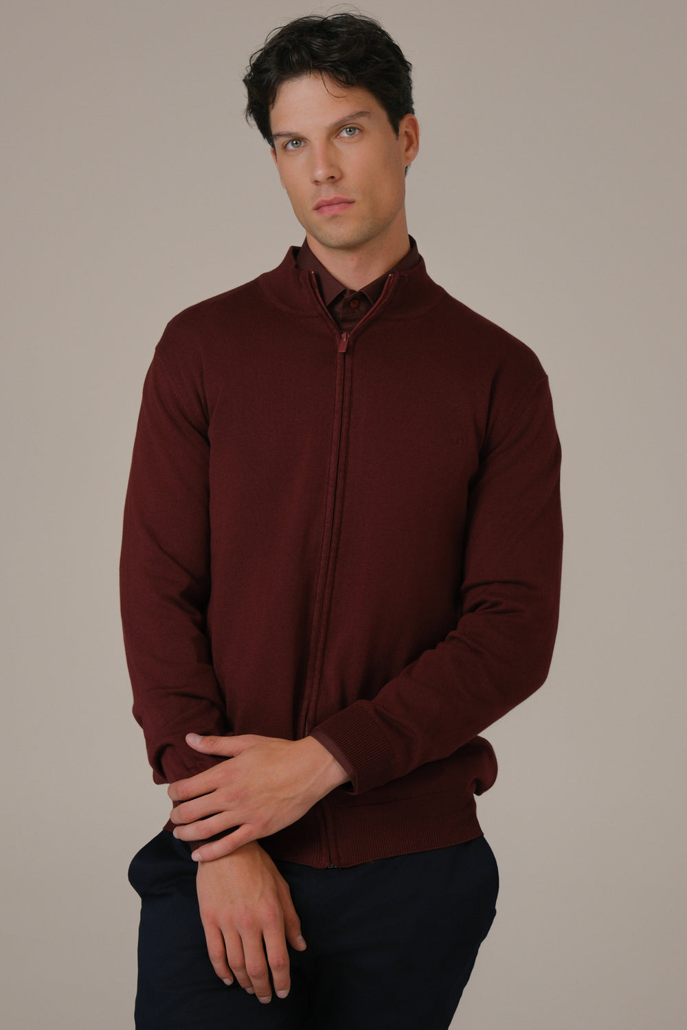 Muški džemper ZIP bordo