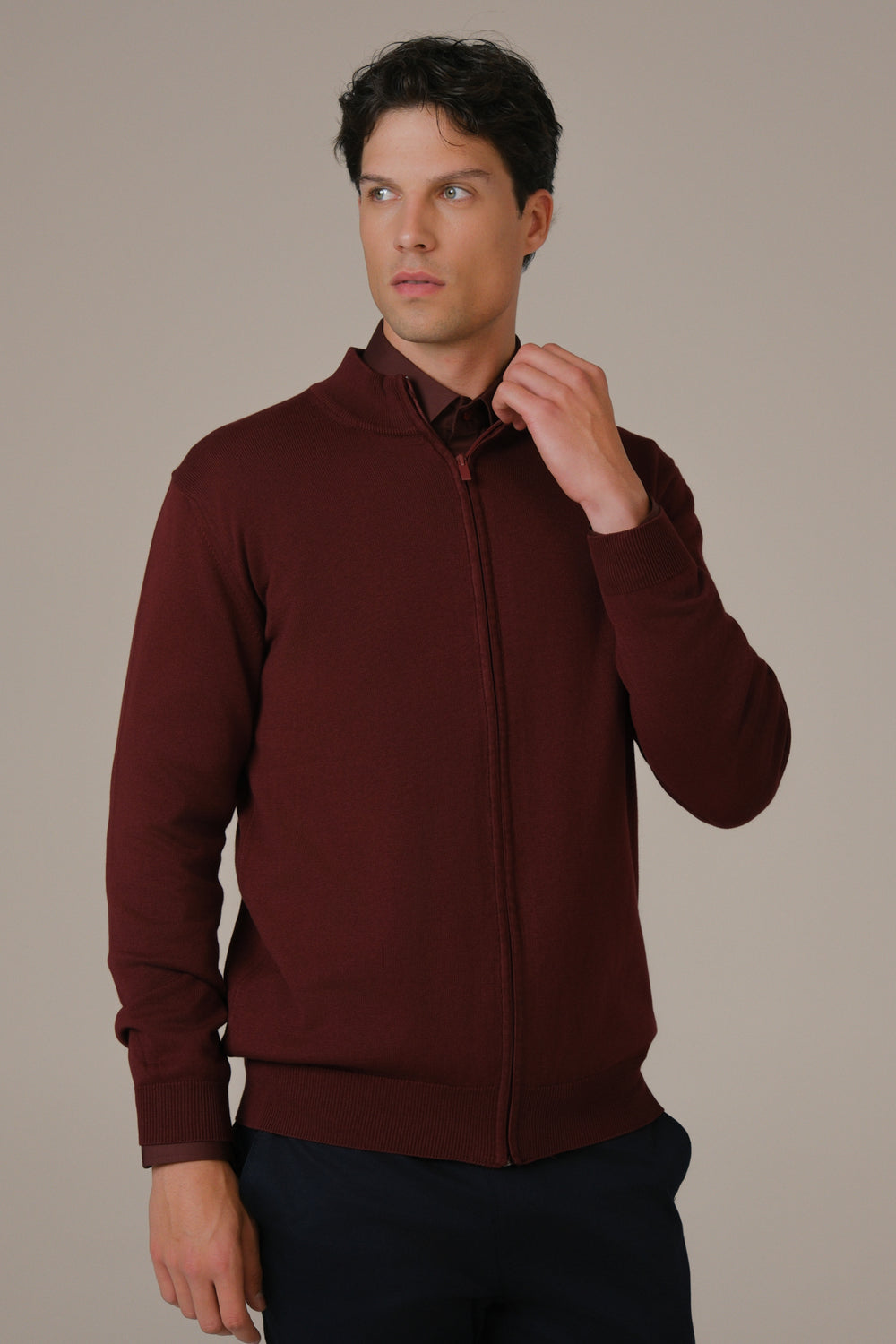 Muški džemper ZIP bordo