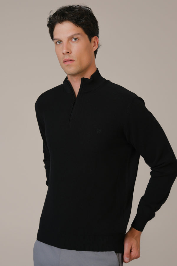 Muški džemper POLU ZIP crni