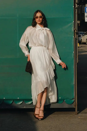 Ženska suknja sa faltama tensel bela 334326